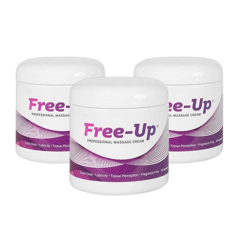 Free-Up-Professional Massage Cream, Fragrance-Free, Great Glide, Lubricity, Tissue Perception, Perfect for Physical Therapy, Massage Versatile, Non-Greasy, 16 Oz Jar, 3 Pack - Image 1